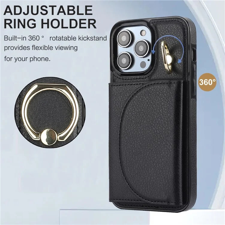 For iPhone 15 Pro Max Cell Phone Case RFID Blocking Card Bag Scratch Proof PU+TPU Cover