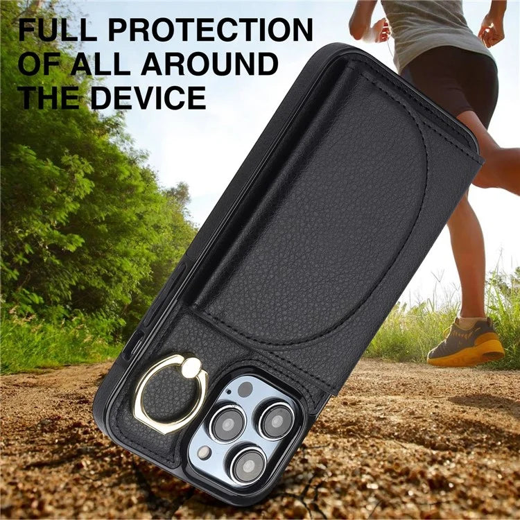 For iPhone 15 Pro Max Cell Phone Case RFID Blocking Card Bag Scratch Proof PU+TPU Cover