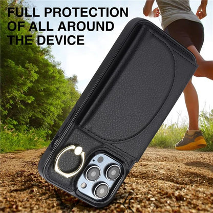 For iPhone 15 Pro Max Cell Phone Case RFID Blocking Card Bag Scratch Proof PU+TPU Cover