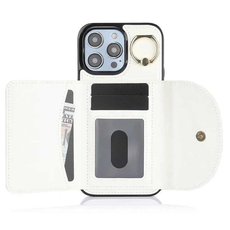 For iPhone 15 Pro Max Cell Phone Case RFID Blocking Card Bag Scratch Proof PU+TPU Cover