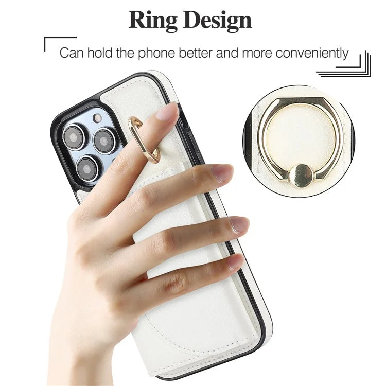 For iPhone 15 Pro Max Cell Phone Case RFID Blocking Card Bag Scratch Proof PU+TPU Cover