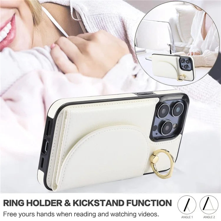 For iPhone 15 Pro Max Cell Phone Case RFID Blocking Card Bag Scratch Proof PU+TPU Cover