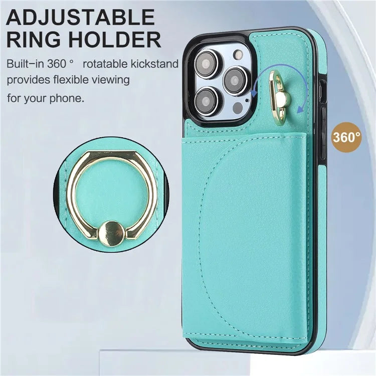 For iPhone 15 Pro Max Cell Phone Case RFID Blocking Card Bag Scratch Proof PU+TPU Cover