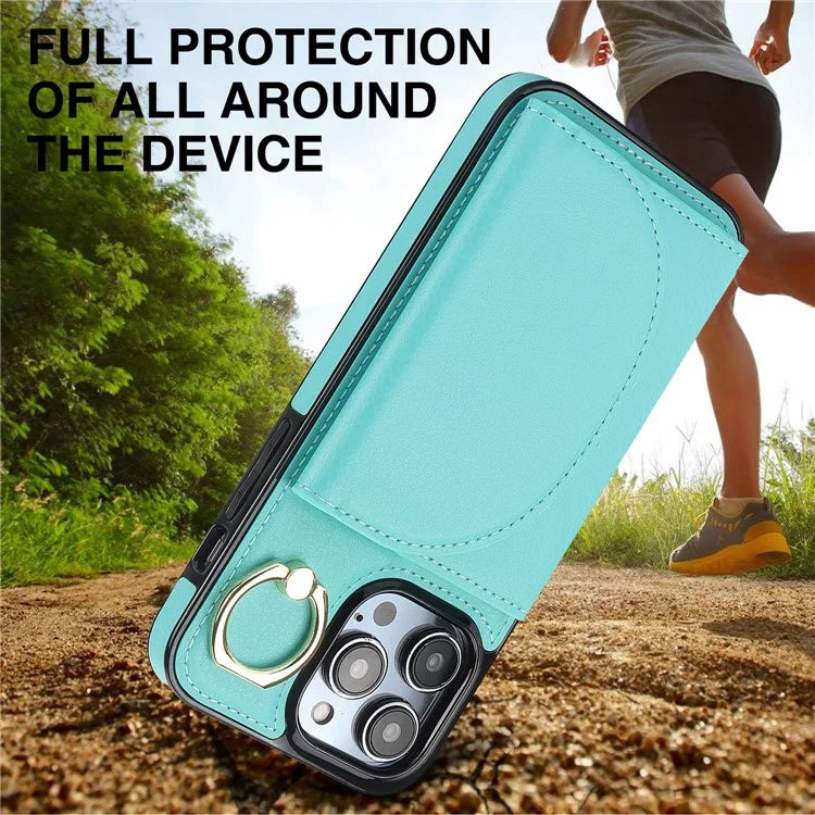 For iPhone 15 Pro Max Cell Phone Case RFID Blocking Card Bag Scratch Proof PU+TPU Cover