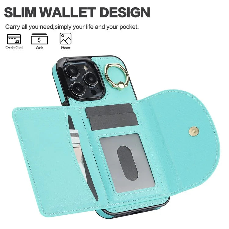 For iPhone 15 Pro Max Cell Phone Case RFID Blocking Card Bag Scratch Proof PU+TPU Cover