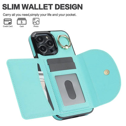 For iPhone 15 Pro Max Cell Phone Case RFID Blocking Card Bag Scratch Proof PU+TPU Cover