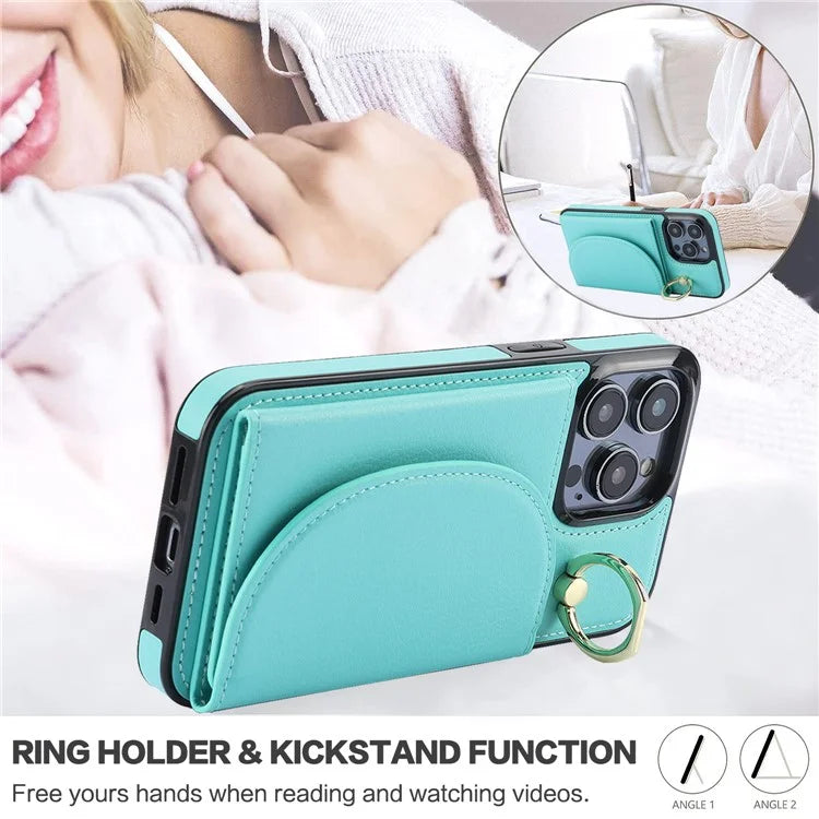 For iPhone 15 Pro Max Cell Phone Case RFID Blocking Card Bag Scratch Proof PU+TPU Cover