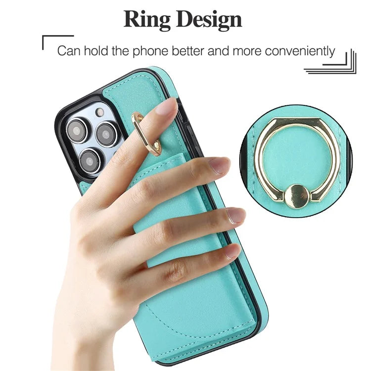 For iPhone 15 Pro Max Cell Phone Case RFID Blocking Card Bag Scratch Proof PU+TPU Cover