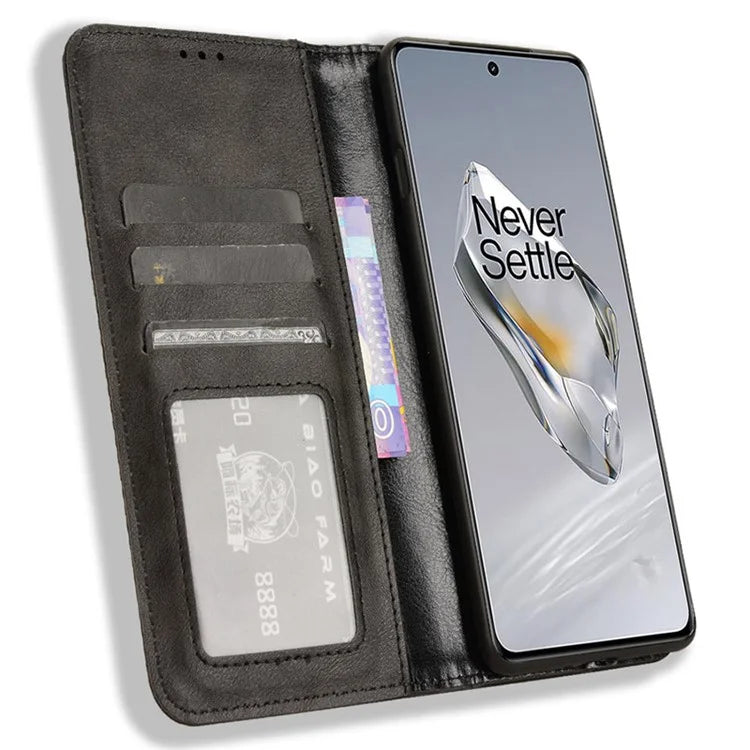 For OnePlus Ace 3 5G / 12R 5G Retro Leather Case Magnetic Closing Phone Wallet Cover