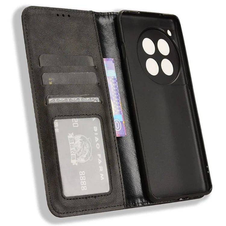 For OnePlus Ace 3 5G / 12R 5G Retro Leather Case Magnetic Closing Phone Wallet Cover