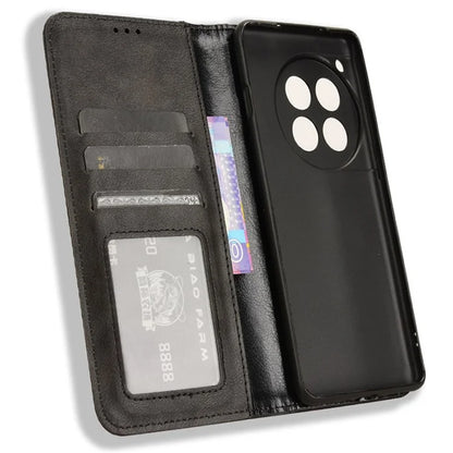 For OnePlus Ace 3 5G / 12R 5G Retro Leather Case Magnetic Closing Phone Wallet Cover