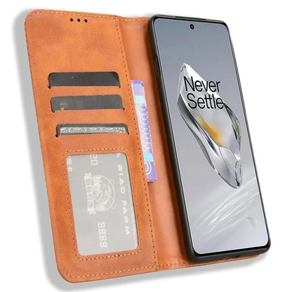 For OnePlus Ace 3 5G / 12R 5G Retro Leather Case Magnetic Closing Phone Wallet Cover