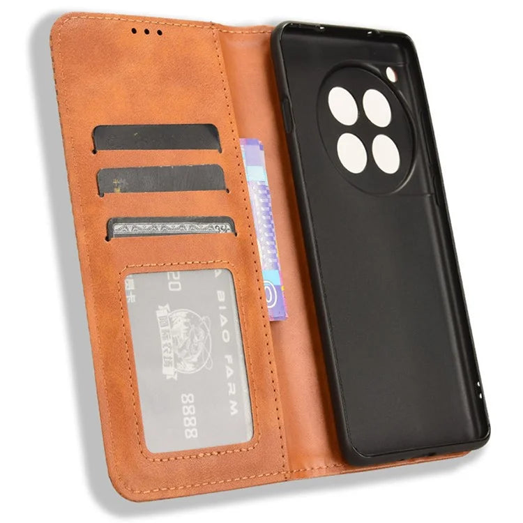For OnePlus Ace 3 5G / 12R 5G Retro Leather Case Magnetic Closing Phone Wallet Cover