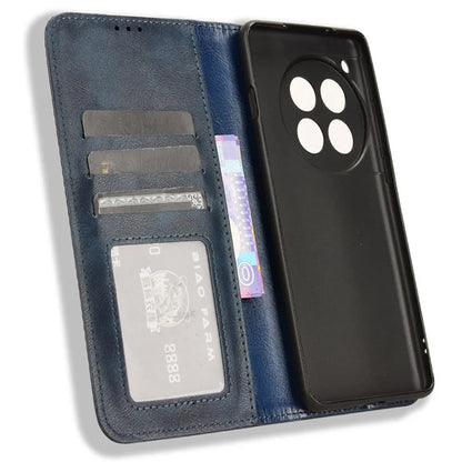 For OnePlus Ace 3 5G / 12R 5G Retro Leather Case Magnetic Closing Phone Wallet Cover