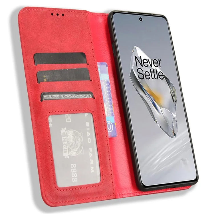 For OnePlus Ace 3 5G / 12R 5G Retro Leather Case Magnetic Closing Phone Wallet Cover