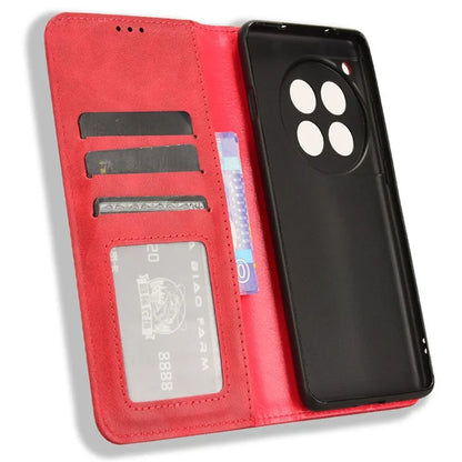 For OnePlus Ace 3 5G / 12R 5G Retro Leather Case Magnetic Closing Phone Wallet Cover