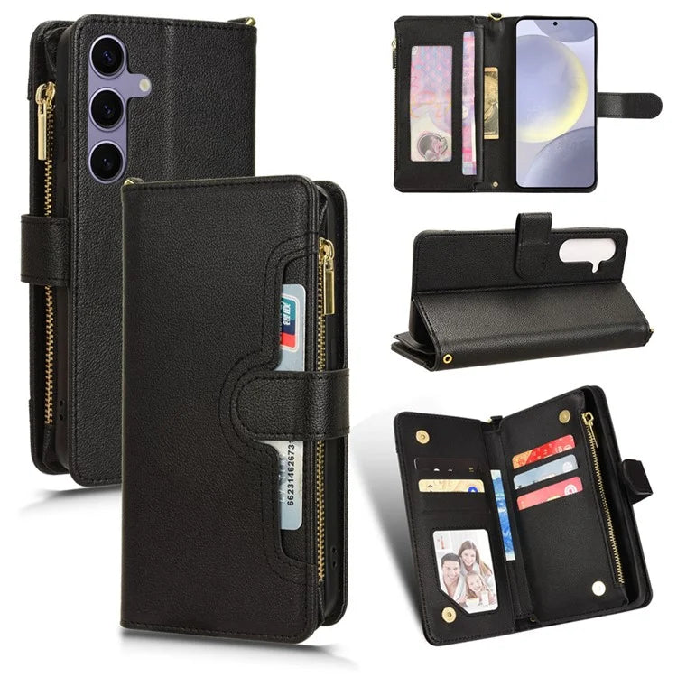 For Samsung Galaxy S24+ Crossbody Phone Case Zipper Pocket Leather Phone Bag
