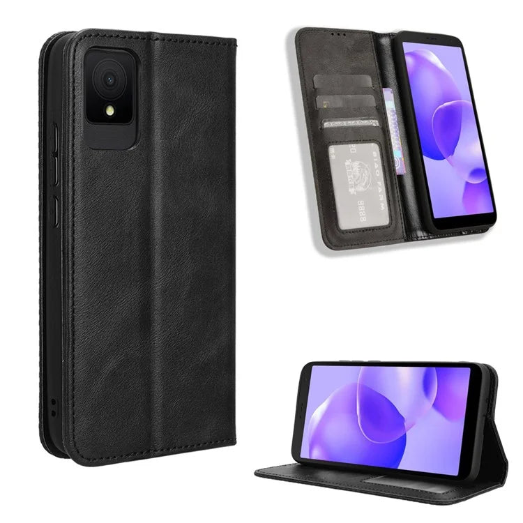 For TCL 502 Case Retro PU Leather Phone Cover Wallet Magnetic Closing