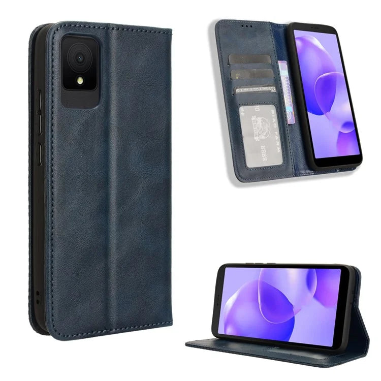 For TCL 502 Case Retro PU Leather Phone Cover Wallet Magnetic Closing