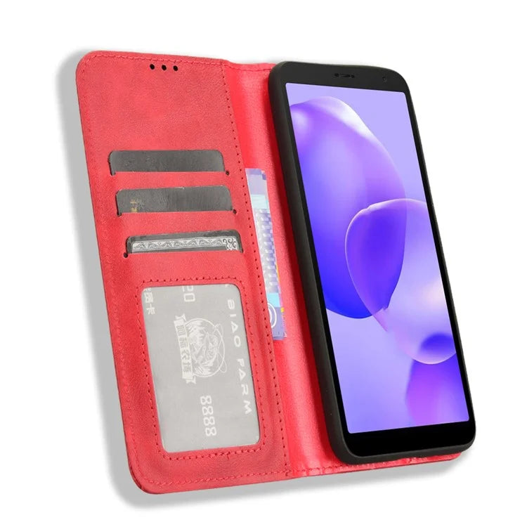 For TCL 502 Case Retro PU Leather Phone Cover Wallet Magnetic Closing
