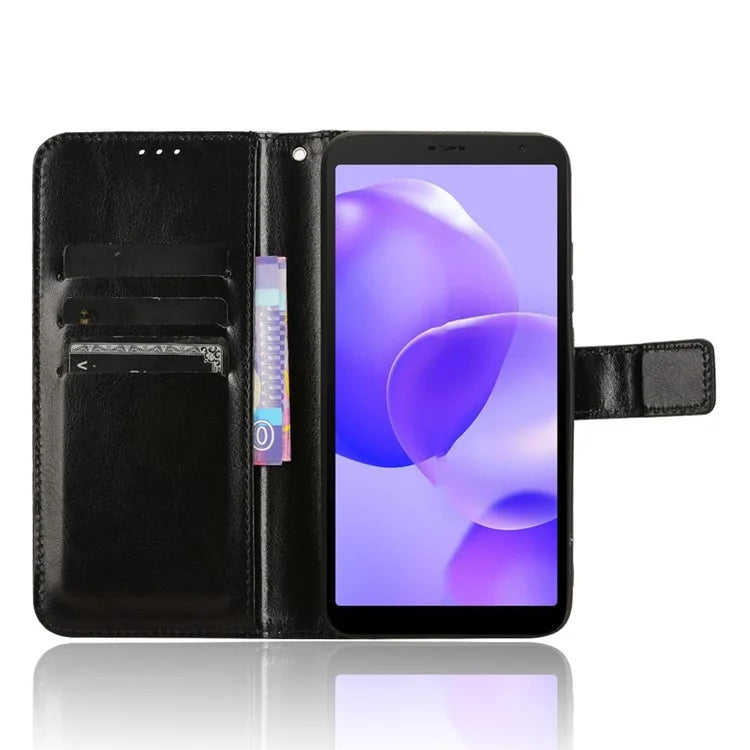 For TCL 502 Phone Case Crazy Horse Texture PU Leather Wallet Flip Cover