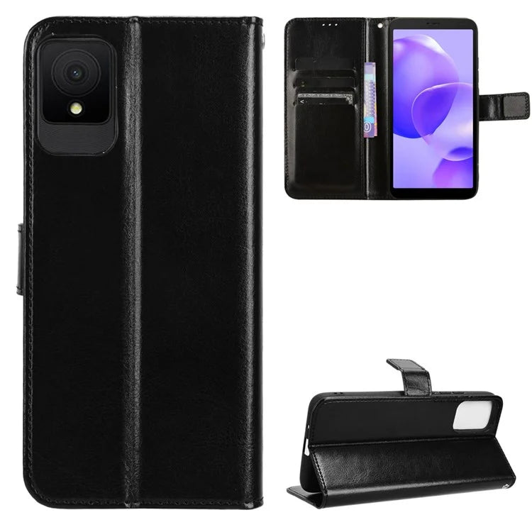 For TCL 502 Phone Case Crazy Horse Texture PU Leather Wallet Flip Cover