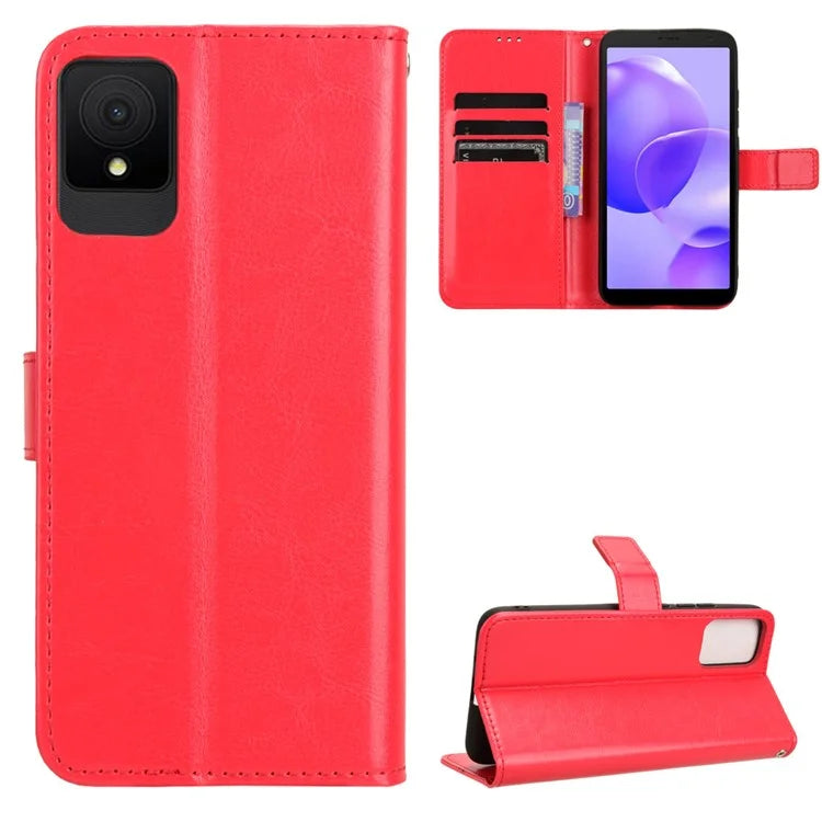For TCL 502 Phone Case Crazy Horse Texture PU Leather Wallet Flip Cover