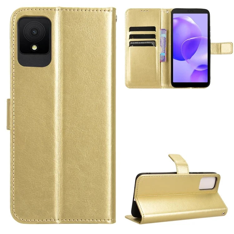 For TCL 502 Phone Case Crazy Horse Texture PU Leather Wallet Flip Cover