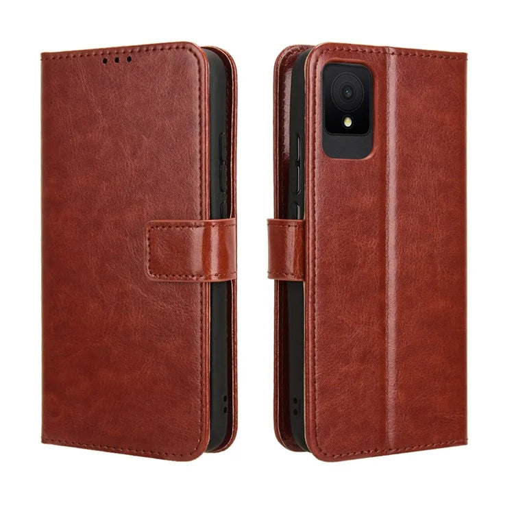For TCL 502 Phone Case Crazy Horse Texture PU Leather Wallet Flip Cover
