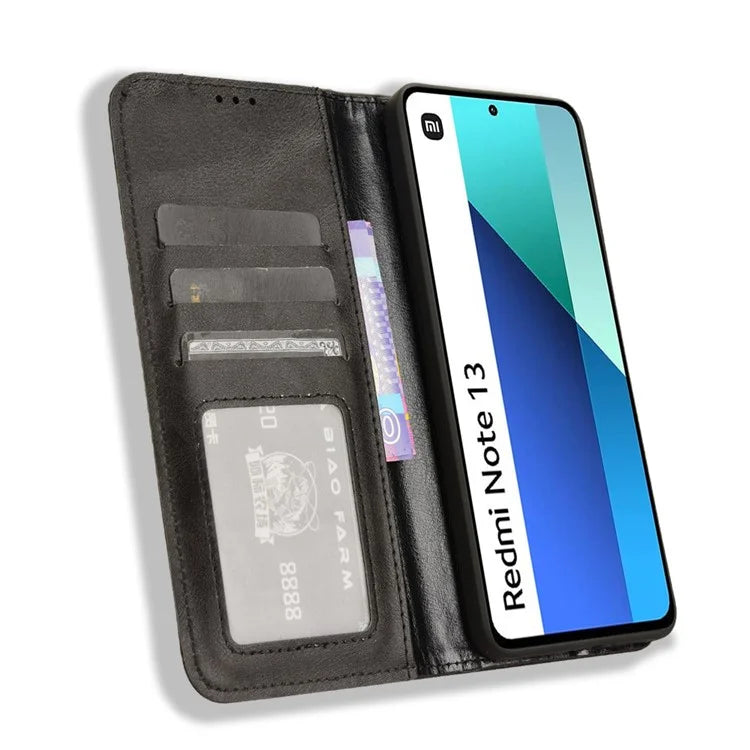 For Xiaomi Redmi Note 13 4G Leather Case Wallet Folding Stand Retro Phone Cover