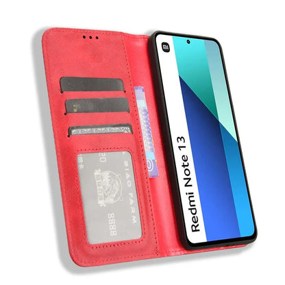 For Xiaomi Redmi Note 13 4G Leather Case Wallet Folding Stand Retro Phone Cover