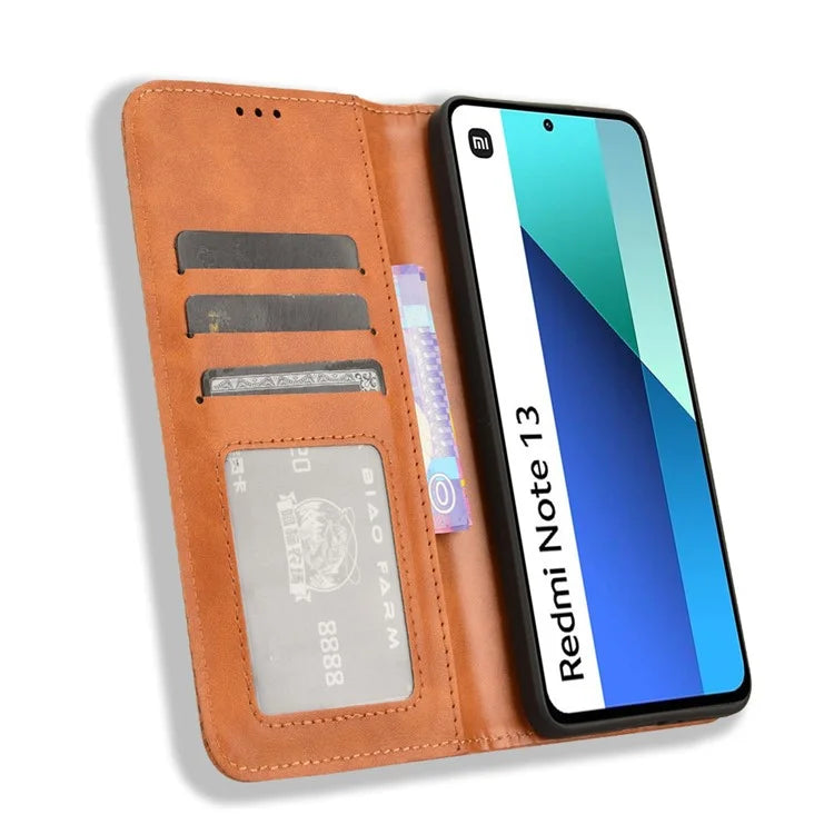 For Xiaomi Redmi Note 13 4G Leather Case Wallet Folding Stand Retro Phone Cover
