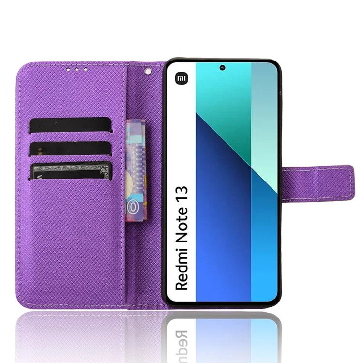 For Xiaomi Redmi Note 13 4G Wallet Phone Case Diamond Texture PU Leather Cover