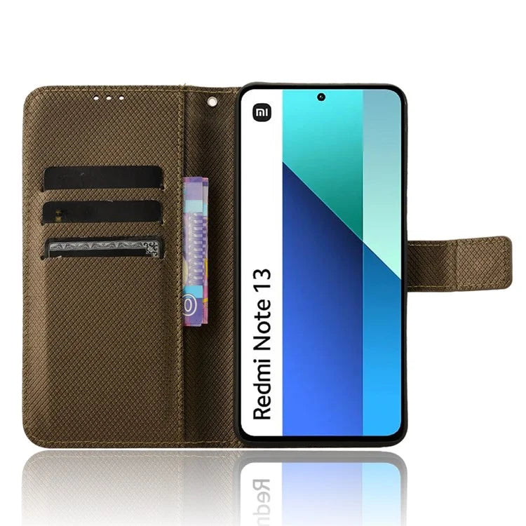 For Xiaomi Redmi Note 13 4G Wallet Phone Case Diamond Texture PU Leather Cover