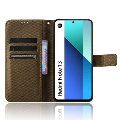 For Xiaomi Redmi Note 13 4G Wallet Phone Case Diamond Texture PU Leather Cover