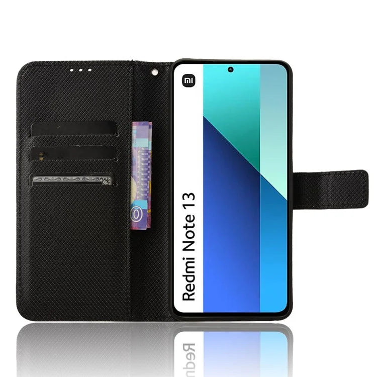 For Xiaomi Redmi Note 13 4G Wallet Phone Case Diamond Texture PU Leather Cover