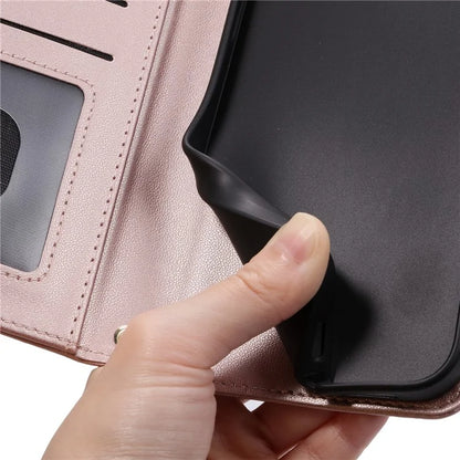 For iPhone 15 Pro Leather Case with Strap Wallet Phone Cover Rhombus Grid Pattern