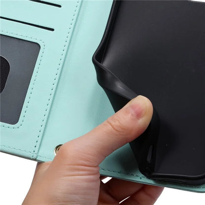 For iPhone 15 Pro Leather Case with Strap Wallet Phone Cover Rhombus Grid Pattern