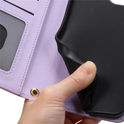 For iPhone 15 Pro Leather Case with Strap Wallet Phone Cover Rhombus Grid Pattern