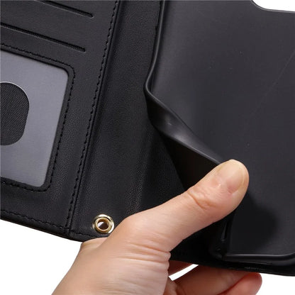 For iPhone 15 Pro Leather Case with Strap Wallet Phone Cover Rhombus Grid Pattern
