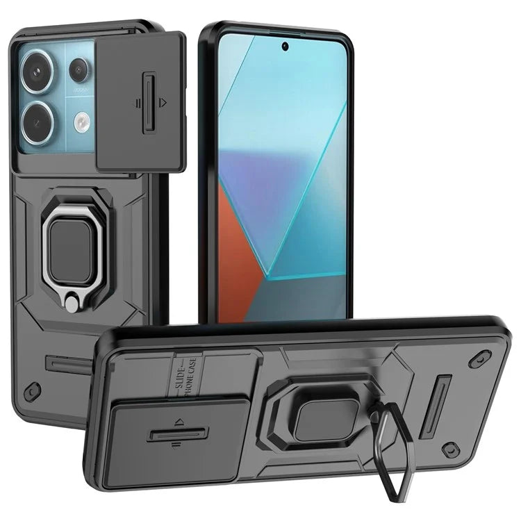 For Xiaomi Redmi Note 13 Pro 5G / Poco X6 5G Kickstand Case Slide Lens Protection Cell Phone Cover