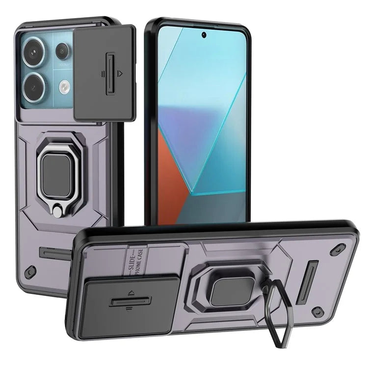For Xiaomi Redmi Note 13 Pro 5G / Poco X6 5G Kickstand Case Slide Lens Protection Cell Phone Cover