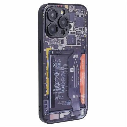 AL Series for iPhone 15 Pro Glass Phone Case Battery Circuit Board Pattern