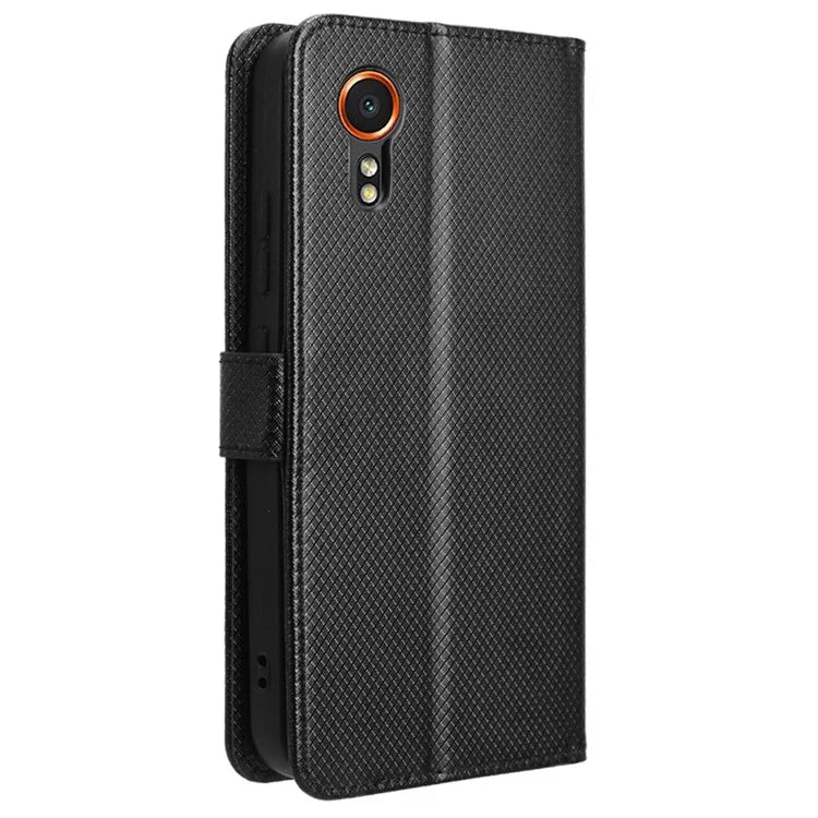 For Samsung Galaxy Xcover 7 Case Diamond Texture Leather Phone Stand Cover