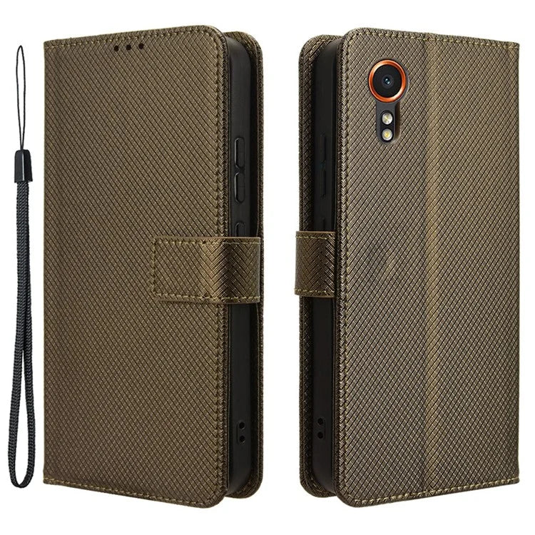 For Samsung Galaxy Xcover 7 Case Diamond Texture Leather Phone Stand Cover