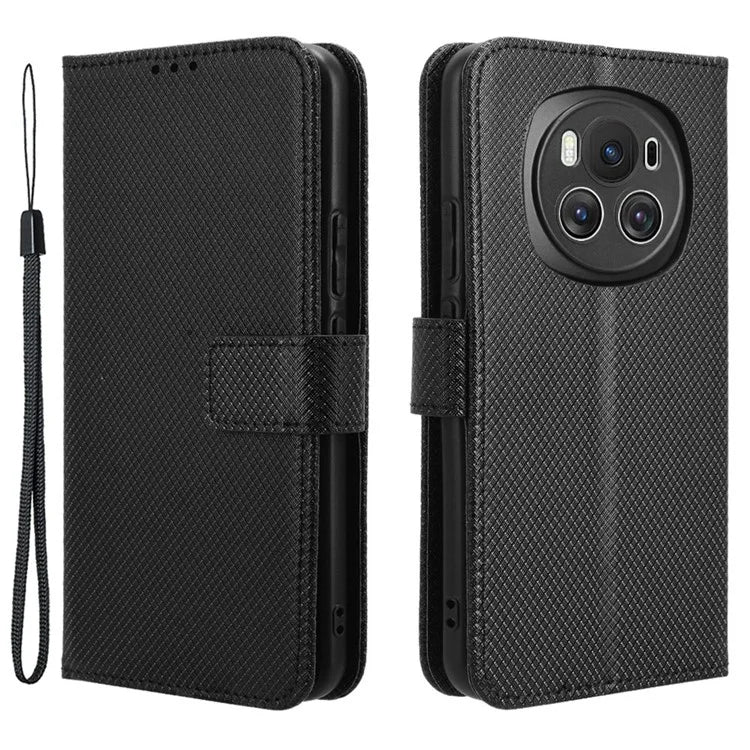 For Honor Magic6 5G Case Leather Wallet Phone Cover with Diamond Texture