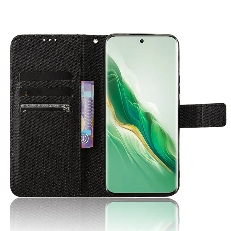 For Honor Magic6 5G Case Leather Wallet Phone Cover with Diamond Texture