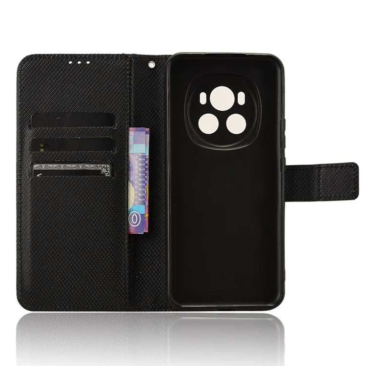 For Honor Magic6 5G Case Leather Wallet Phone Cover with Diamond Texture