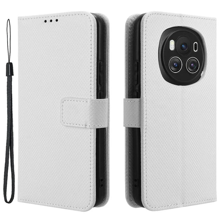 For Honor Magic6 5G Case Leather Wallet Phone Cover with Diamond Texture
