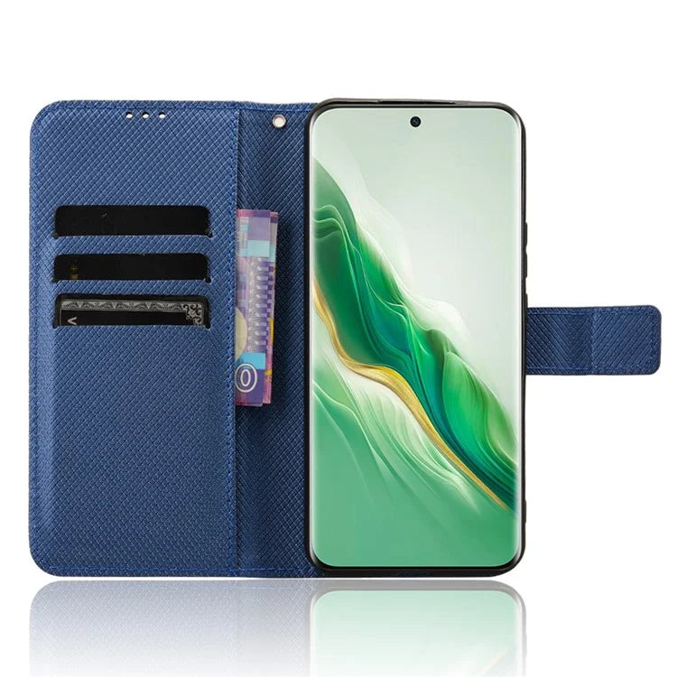 For Honor Magic6 5G Case Leather Wallet Phone Cover with Diamond Texture